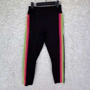 PINK Victoria's Secret Ultimate Black‎ Leggings Neon Stripe High Waist Medium M